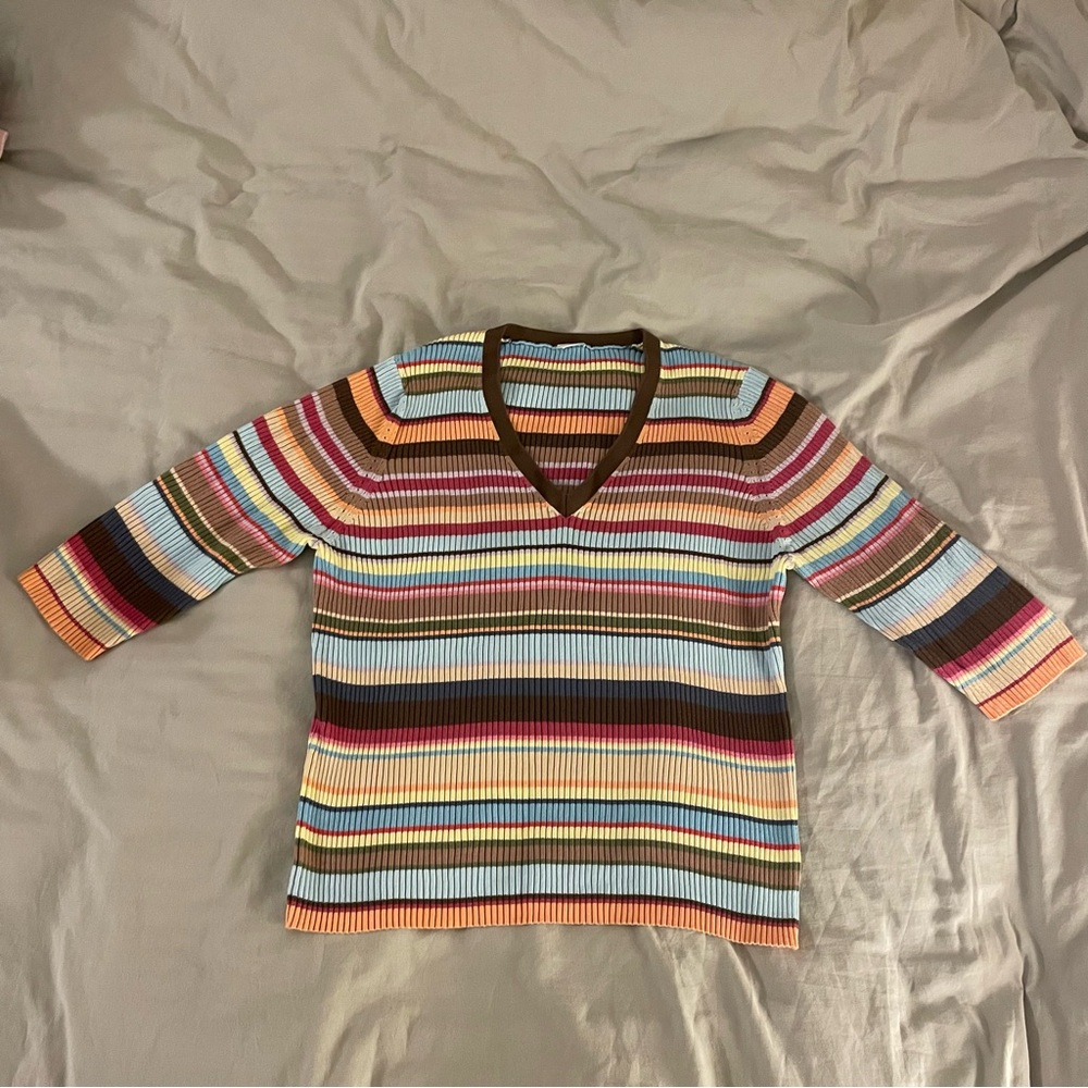 Y2K Colorful Striped V-Neck Shirt